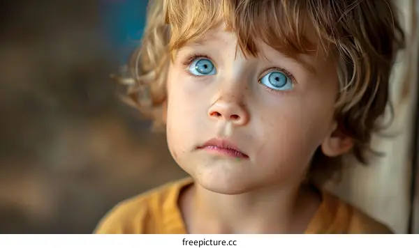 Portrait of a young boy with blue eyes and blond hair