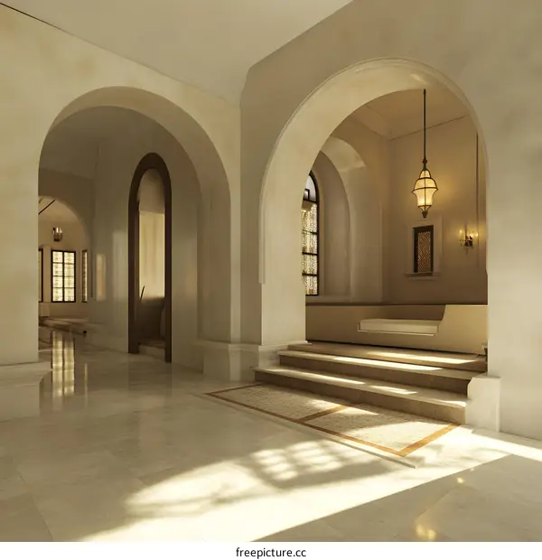 Archway Interior Design With Light Fixtures And Marble Floor