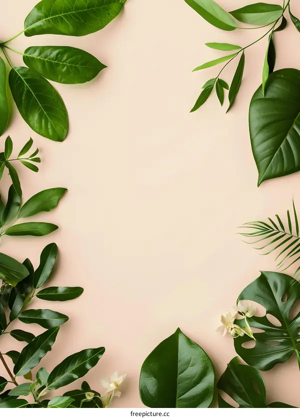 Green Leaves Frame on Pink Background