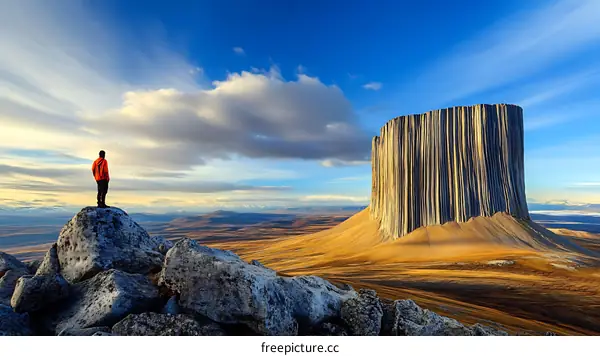 A Man Contemplating a Majestic Rock Formation