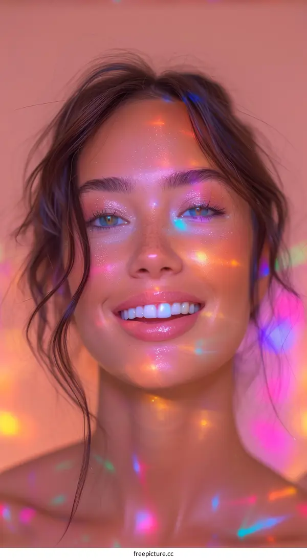 Portrait of a young woman with glitter on her face