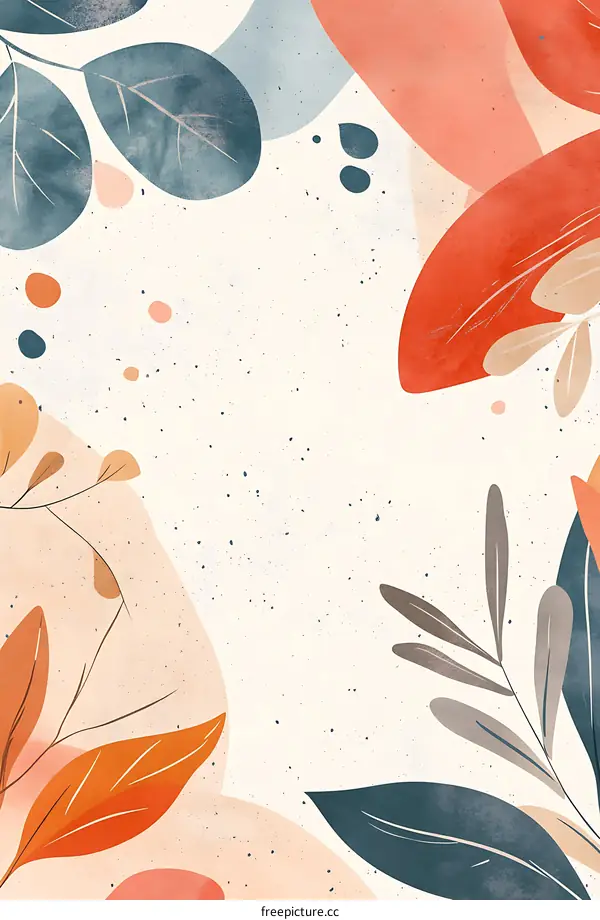 Abstract Watercolor Leaves and Dots Background