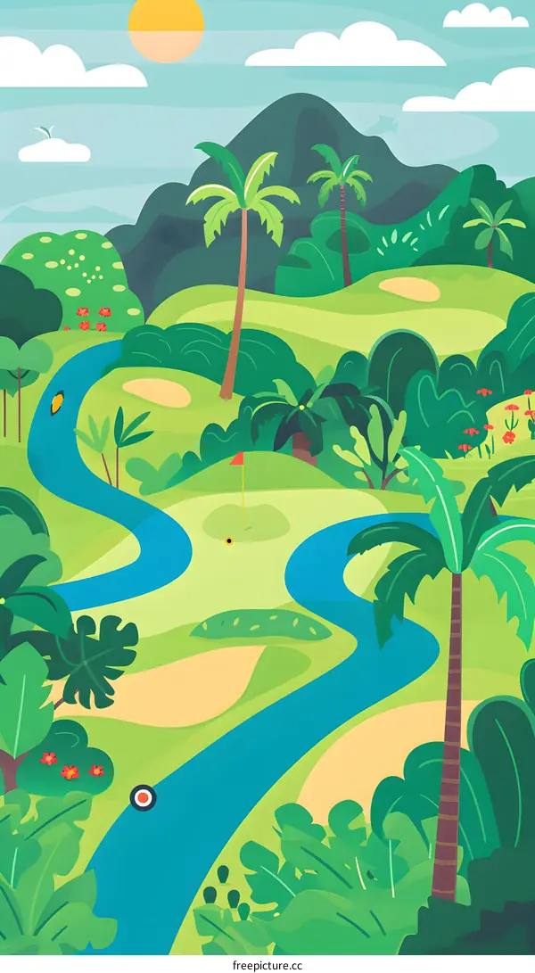 Tropical Golf Course Illustration