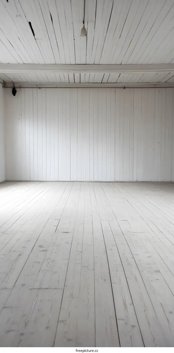 White Wooden Floor And Ceiling In Empty Room