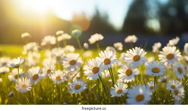 Field of Daisies Blooming Under a Bright Sun