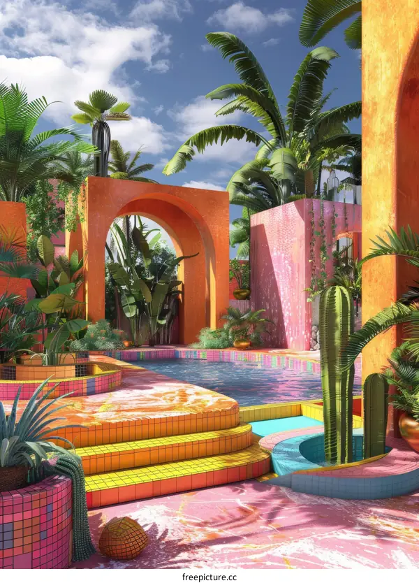 Colorful surreal tropical pool
