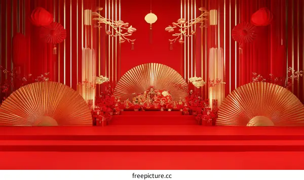 Elegant Red and Gold Chinese New Year Stage Design