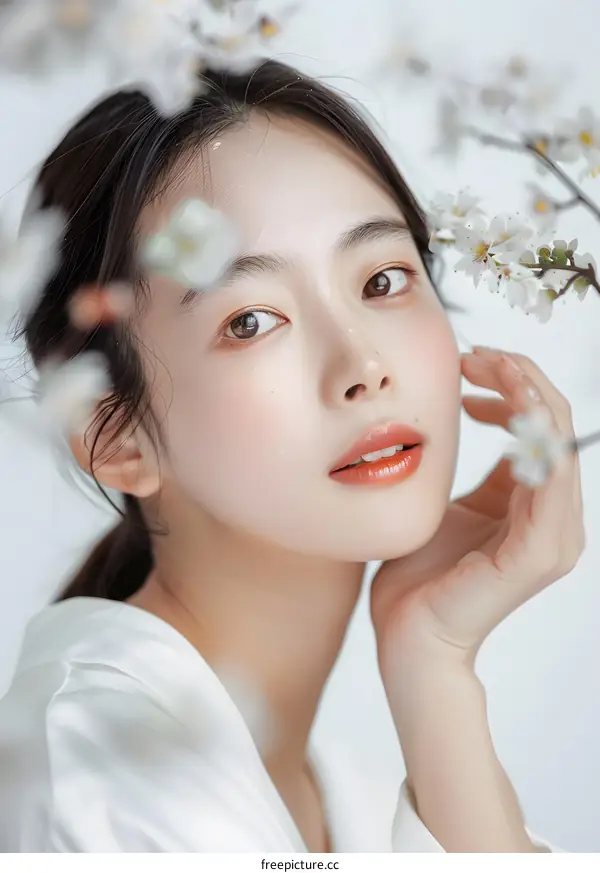 Beautiful Asian Woman with Flowers in her Hair