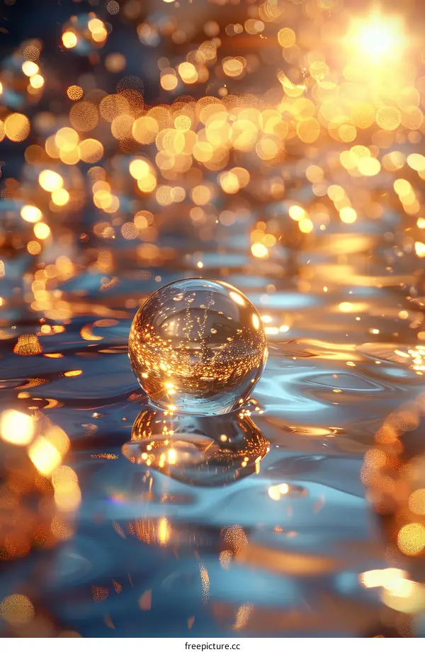 Golden Orb Floating on Liquid Surface
