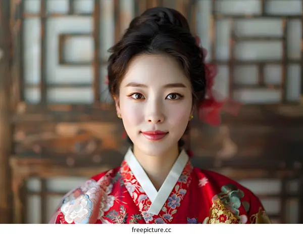 Portrait of a young Korean woman in traditional dress