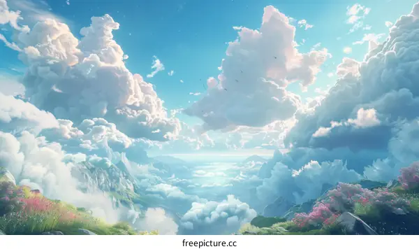Dreamlike Sky Panorama of Clouds and Mountains
