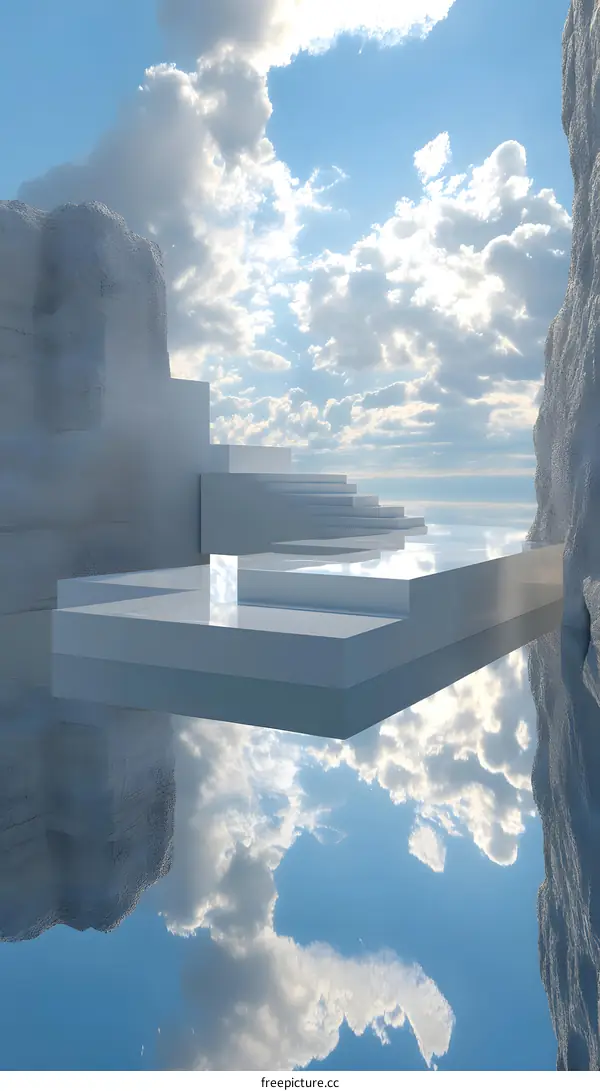 Abstract Minimalist 3D Staircase And Pool Reflection Scene