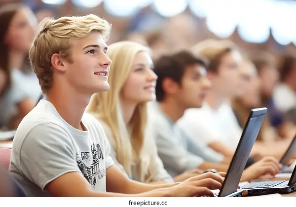 University Students in Class Listening Attentively