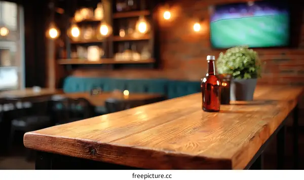 Rustic Bar Counter with Beer Bottle