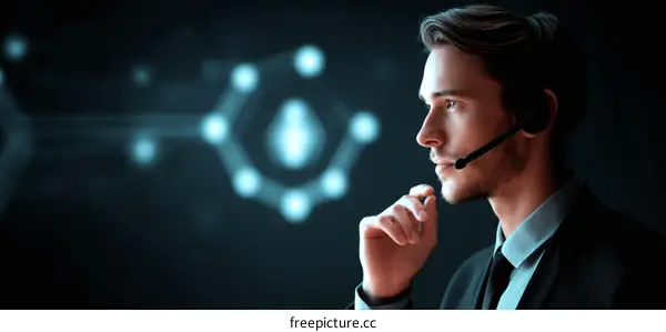 Businessman in Profile with Headset and Abstract Background