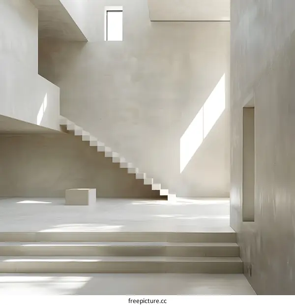 Minimalist Interior Design with Concrete Stairs and Sunlight