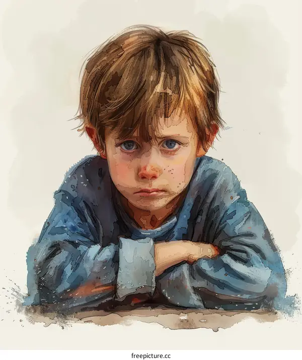 sad boy watercolor painting