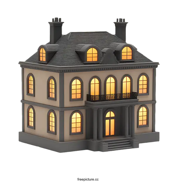 [Transparent Background PNG]Elegant Mansion Model Illustration
