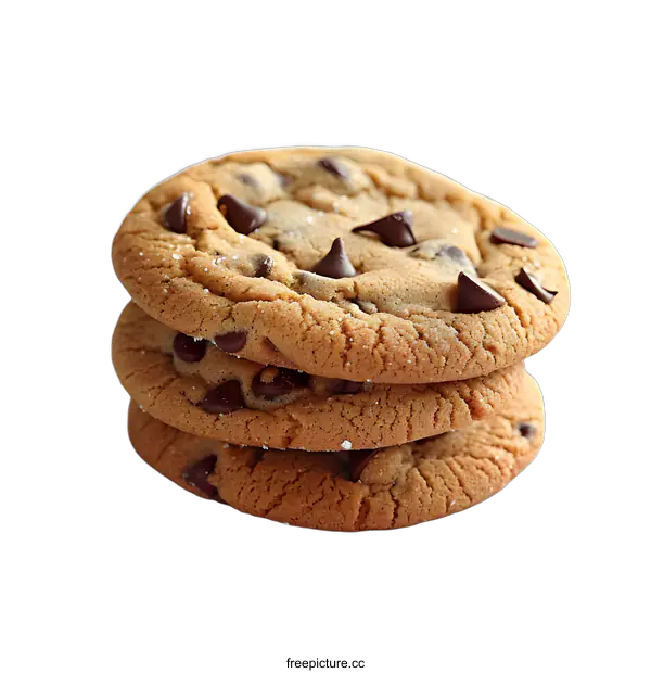 [Transparent Background PNG]A stack of three chocolate chip cookies