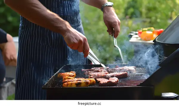 Man Grilling Food on Barbecue Grill