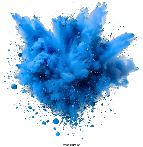 [Transparent Background PNG]Blue powder explosion on white background