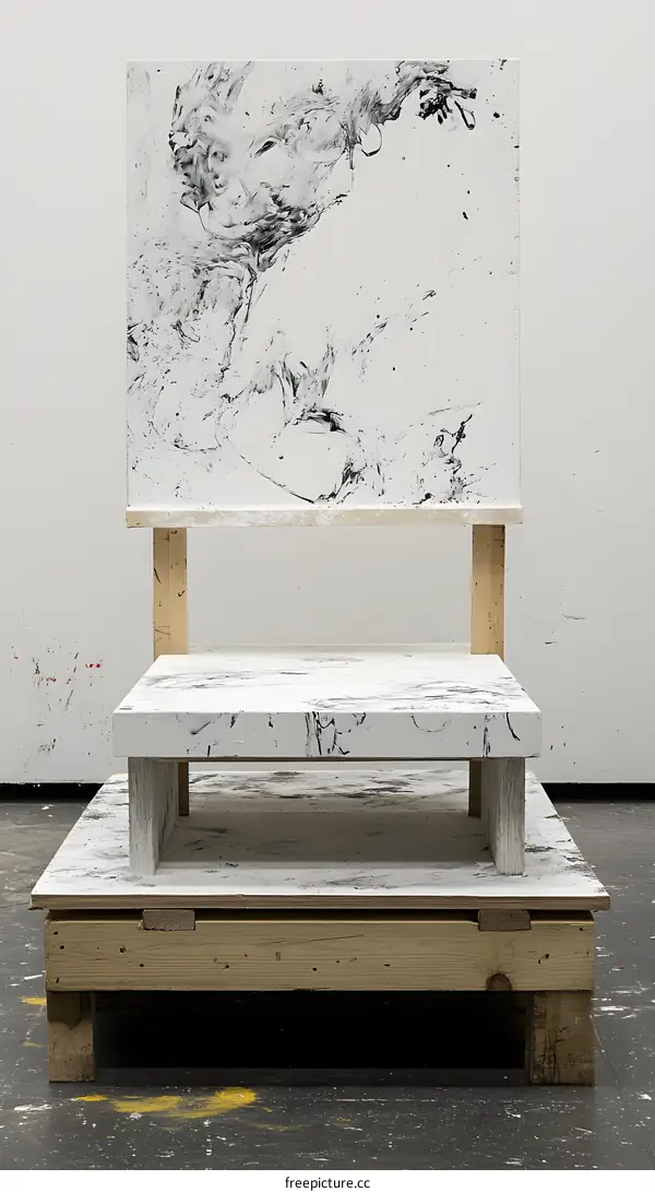 Abstract Art Installation with White and Black Swirls