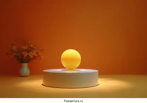 Floating Yellow Sphere on a White Pedestal