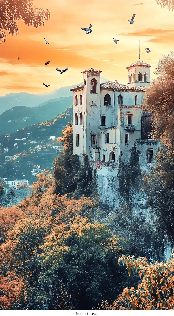 Old Italian Villa on a Hilltop With a Mountainous View