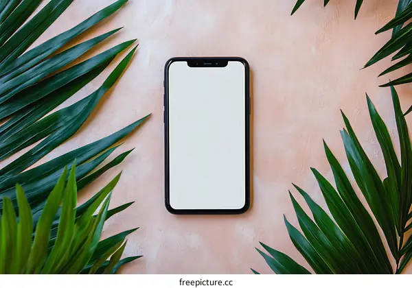 Smartphone with Palm Leaves Mockup