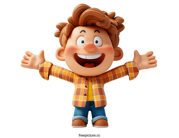 [Transparent Background PNG]Smiling Cartoon Boy with Open Arms
