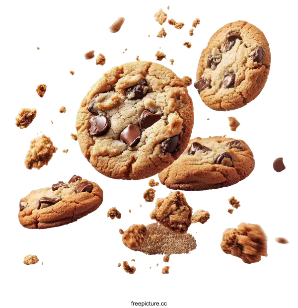 [Transparent Background PNG]Chocolate Chip Cookies in Motion