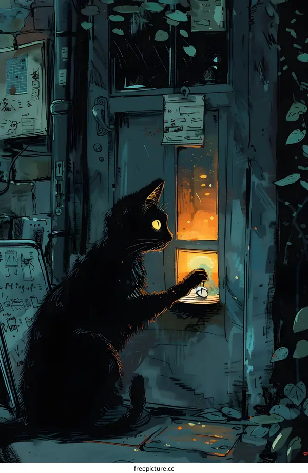 Black Cat at the Mysterious Door