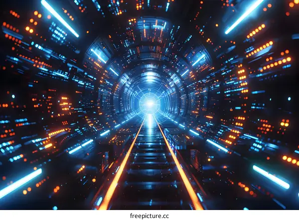 Futuristic Tunnel with Neon Lights