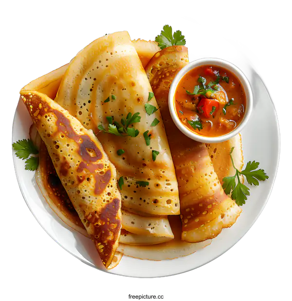 [Transparent Background PNG]Indian food dosa with sambar