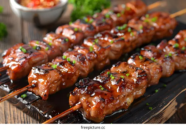 Grilled pork skewers with sweet and sour sauce