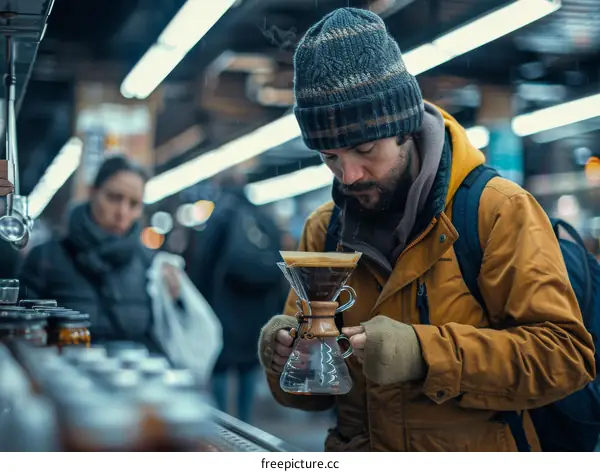 Man smelling coffee in a coffee shop
