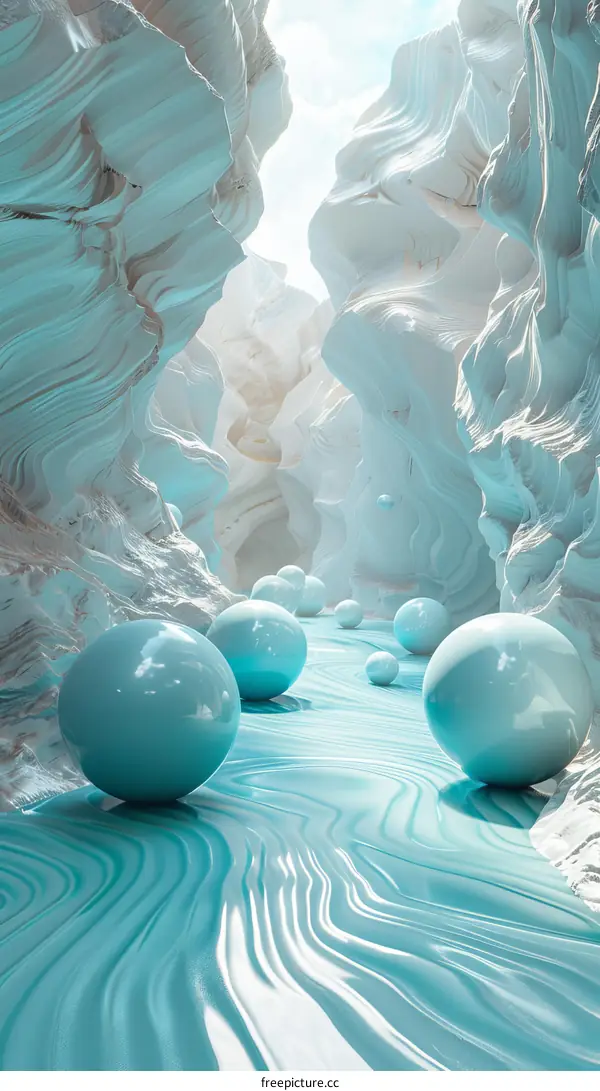 Abstract Ice Cave with Teal Balls