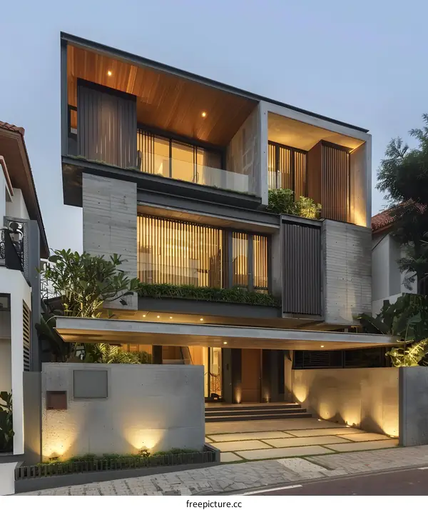Modern Minimalist Concrete House with Wooden Accents