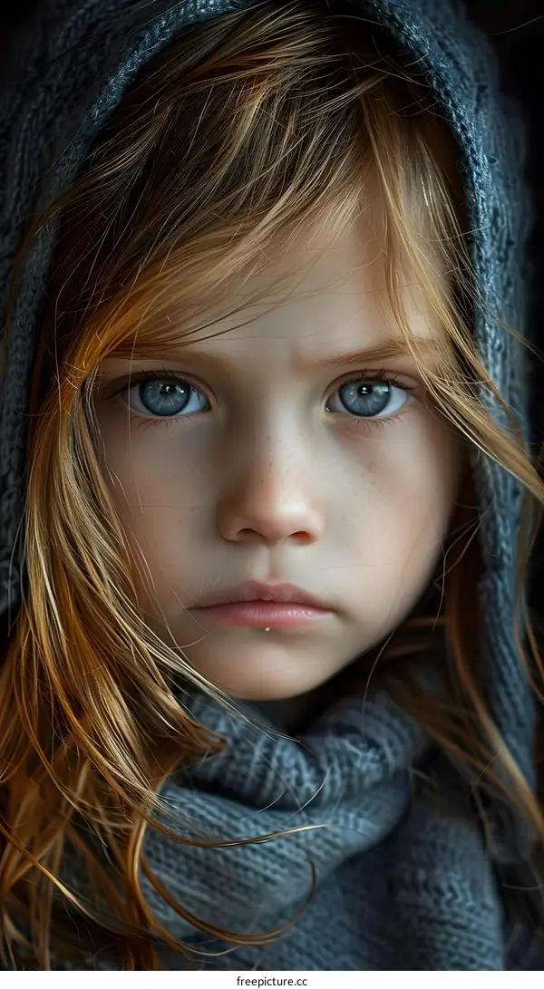 Portrait of a girl with blue eyes and freckles