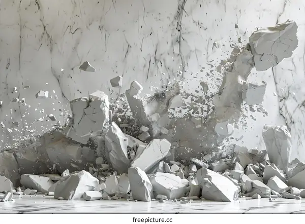 Abstract Gray Stone Crashing and Shattering