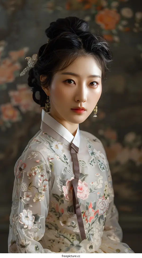 Portrait of a young Korean woman in traditional dress