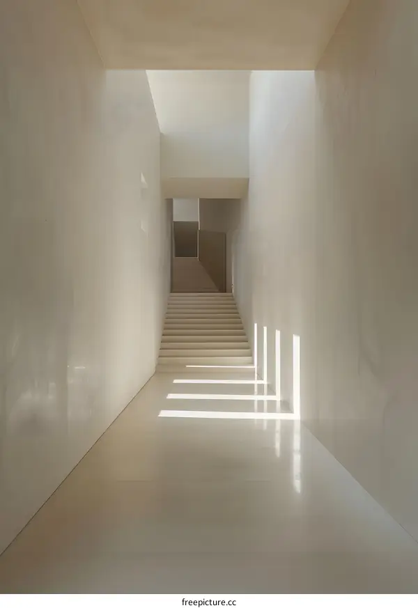 Minimalist White Interior with Stairs and Light