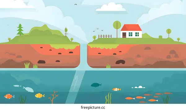 Cartoon Illustration of a House on a Cliff Overlooking the Ocean