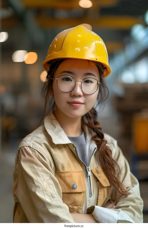 Portrait of a Confident Young Asian Female Engineer in a Factory
