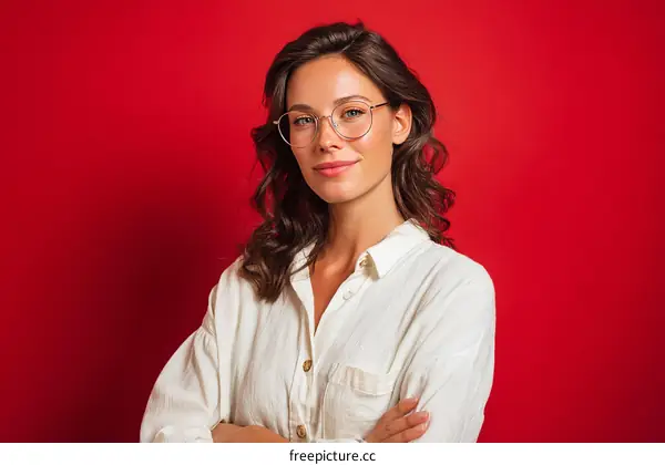 Confident Woman in White Shirt with Glasses