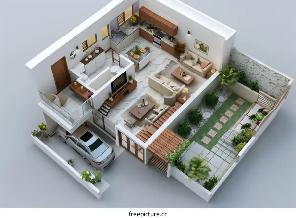 Modern house interior design 3d rendering