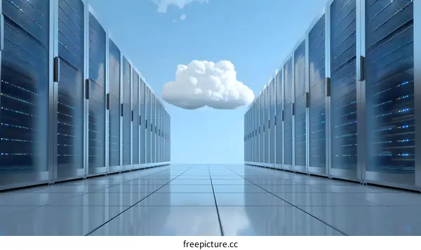 Cloud computing and data storage concept with servers and cloud in perspective
