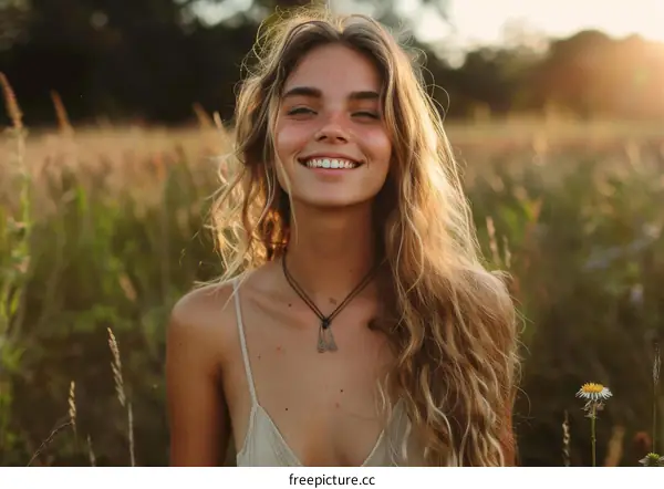 Happy Woman in a Field Portrait