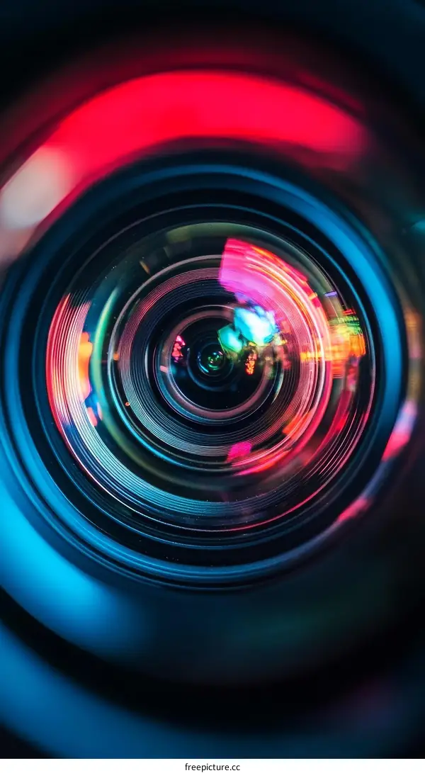 Close-up view of a Camera Lens with Vibrant Colors