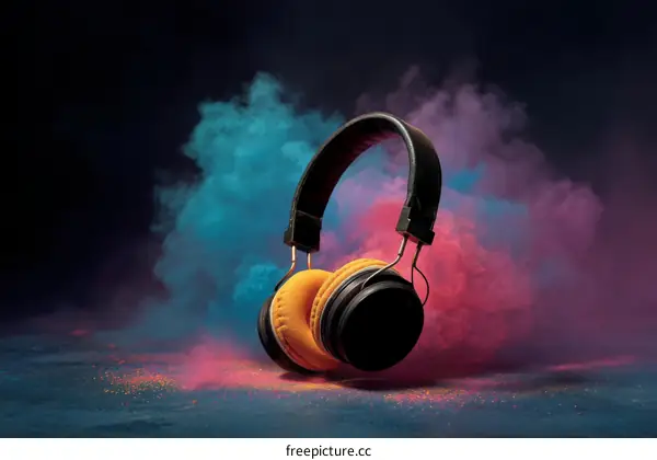 Stylish Headphones with Colorful Background